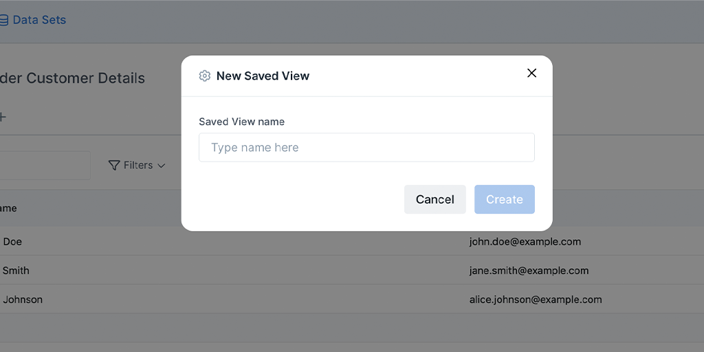 New data set saved view