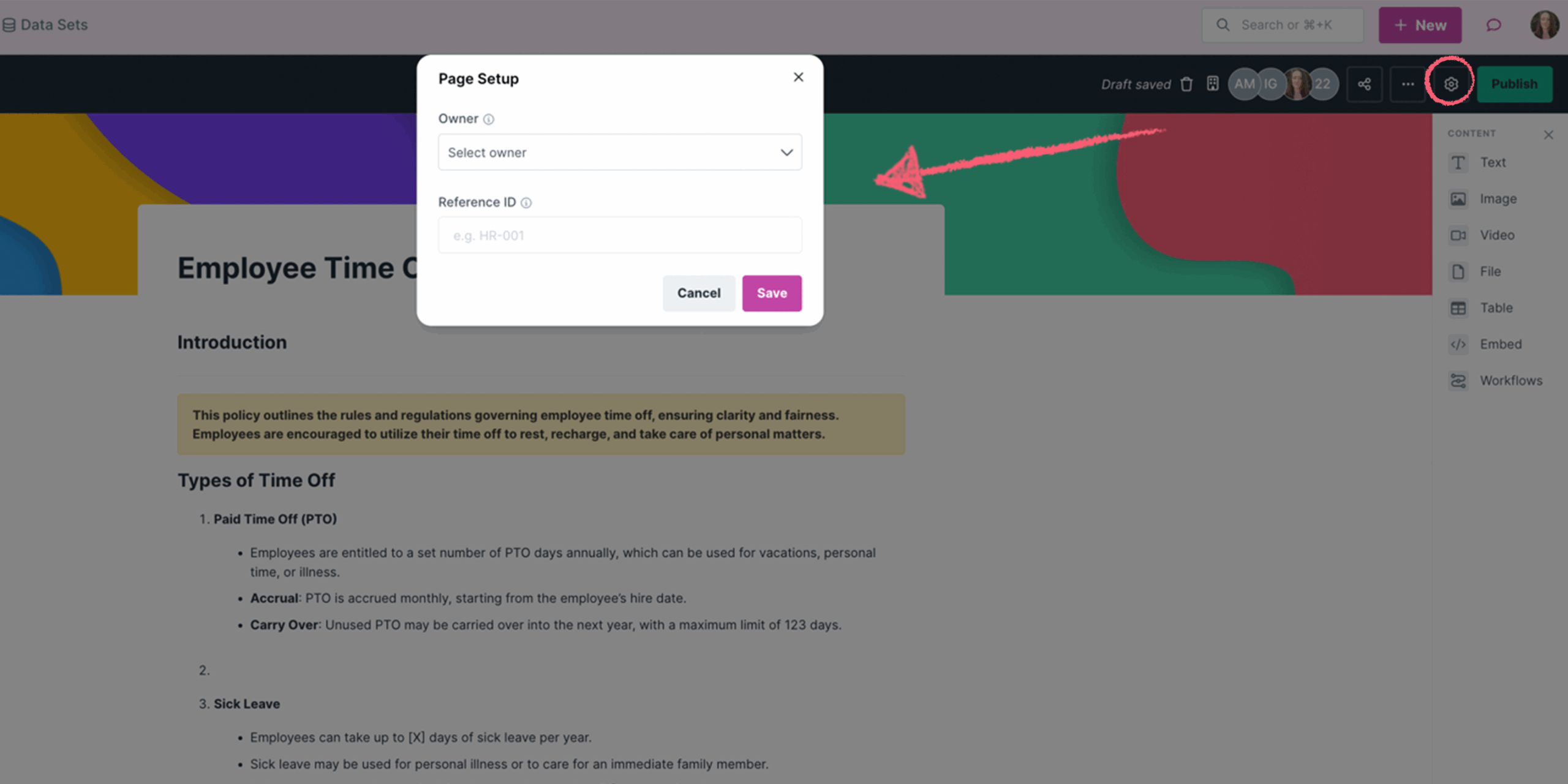 How to add a page or document owner