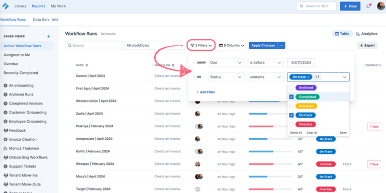 Reports Dashboard in Process Street