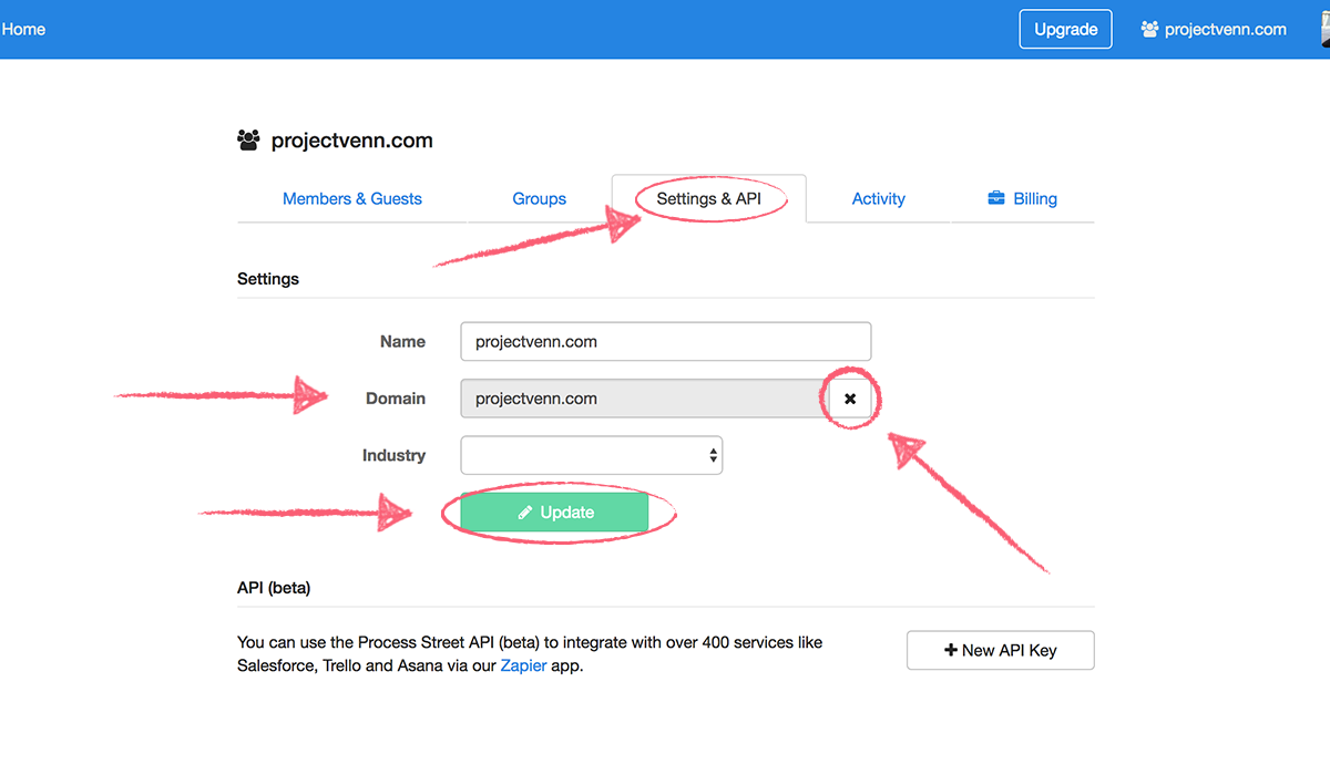 organization settings - Settings and API