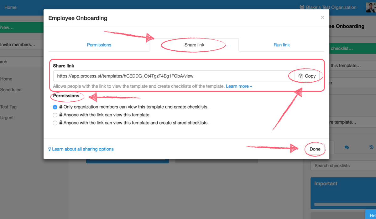 Access Template Menu and then Share Options