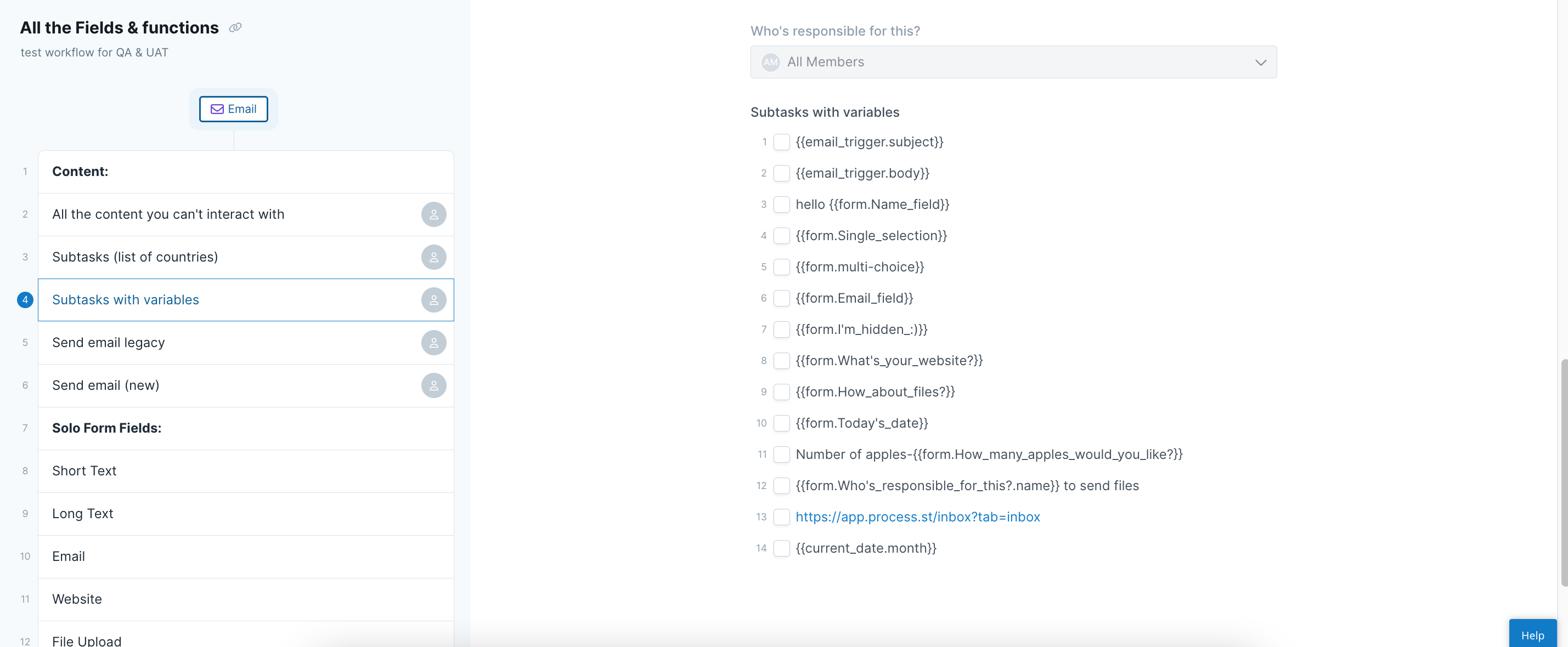 Using variables in subtasks