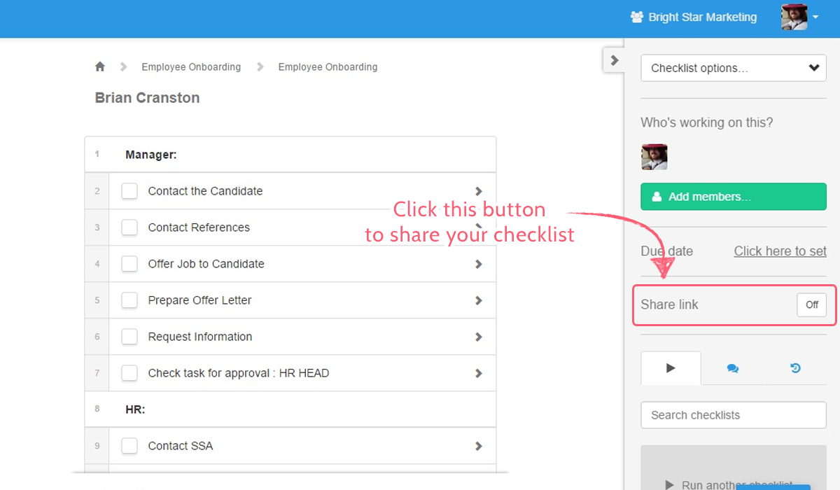 checklist sharing - sharing button