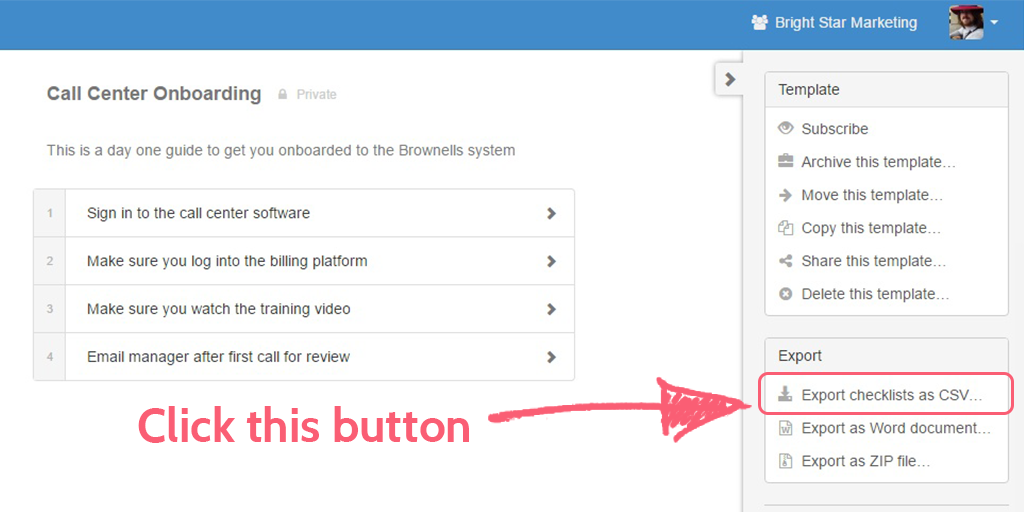 process street help site - export csv button