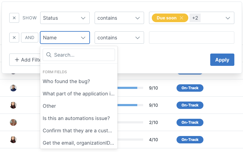 Filter reports by form field values - Process Street Help Center