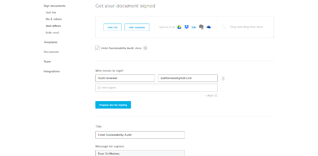 Attach document to be signed