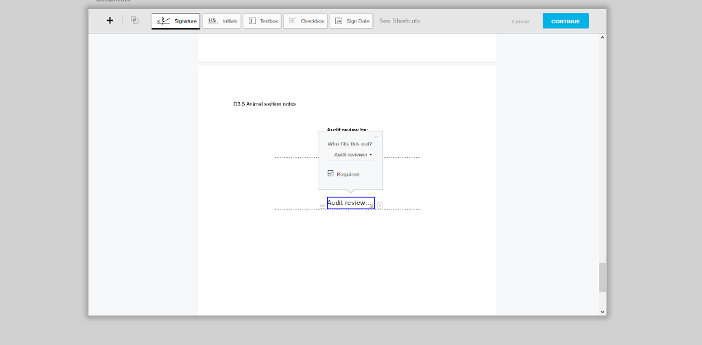 Prepare document for signature