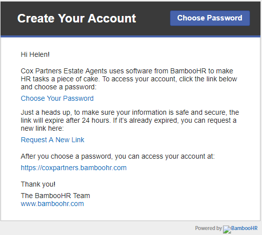 BAMBOOHR Account Setup for Team Members