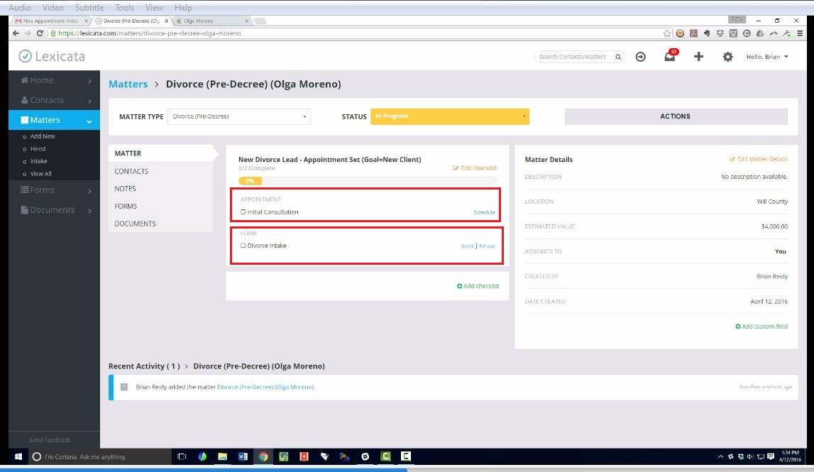 Infustionsoft Process 0004 LD Adding New Appointments. Using Lexicata.Infusionsoft.Clio ...