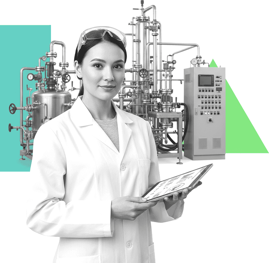 Chemical engineer with tablet in a modern manufacturing facility