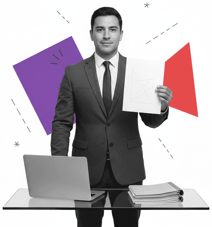 Investment banker with deal memorandum and market charts