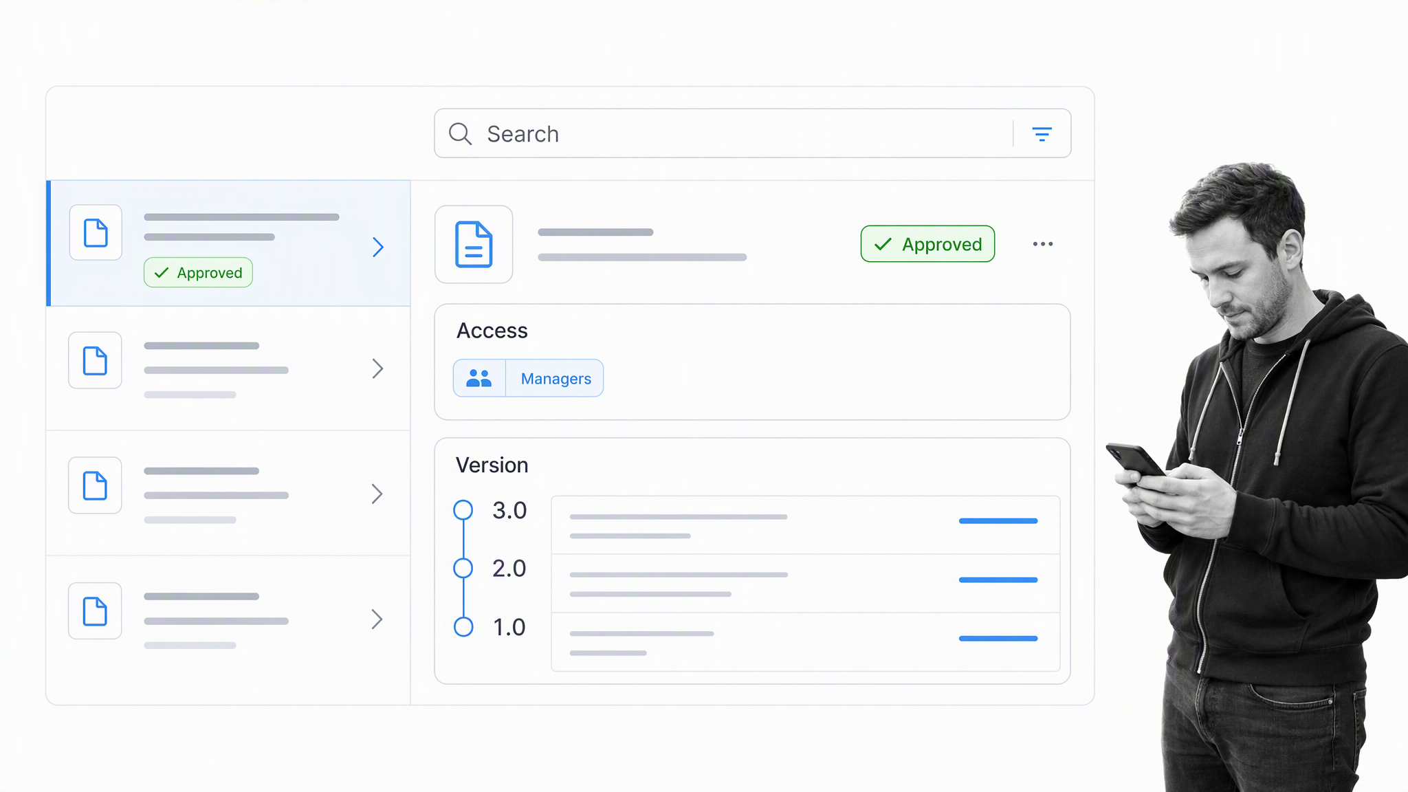 Searchable approved meeting minutes archive with access and version controls