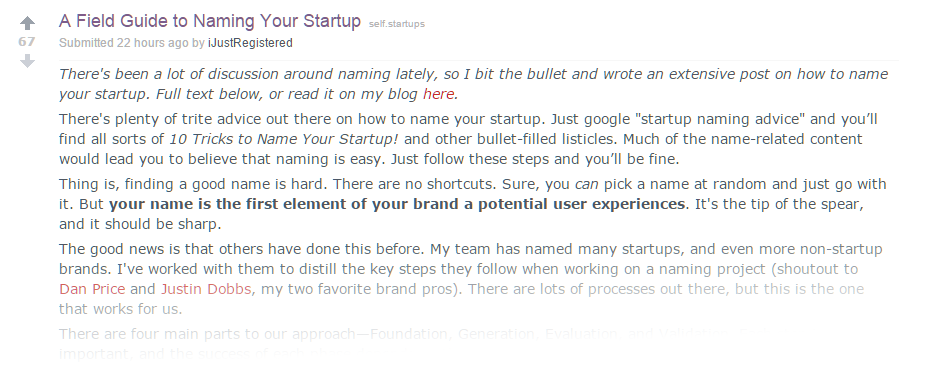 Naming your startup Reddit Marketing