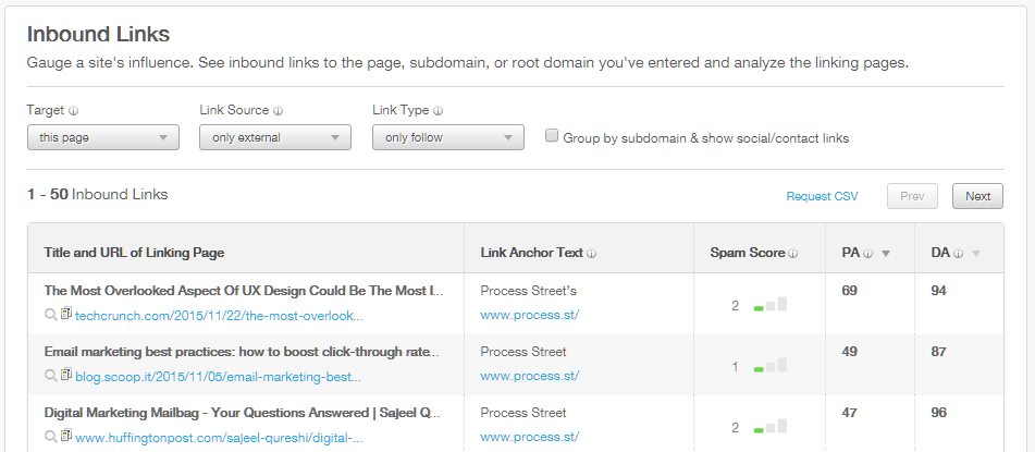 Backlink checking with Moz OSE