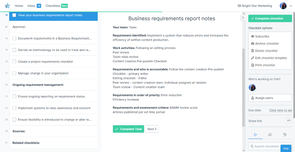 Business requirements report notes