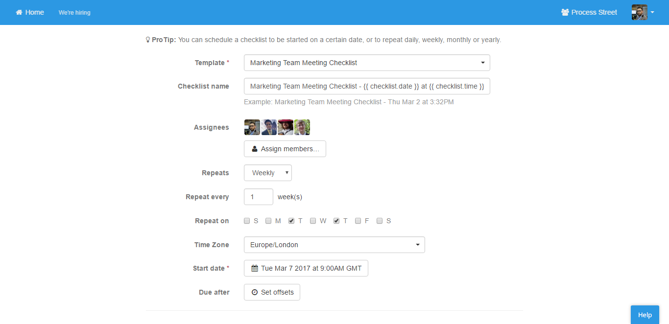 Checklist scheduling in Process Street