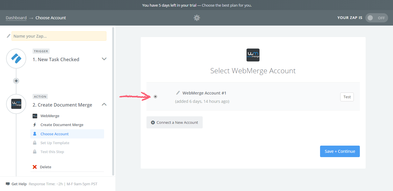 Choose WebMerge Account