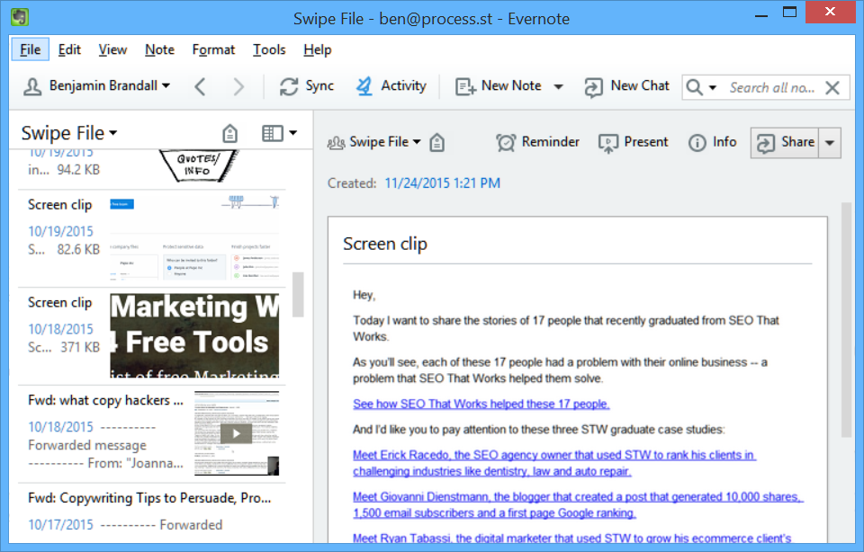 Evernote Swipe File