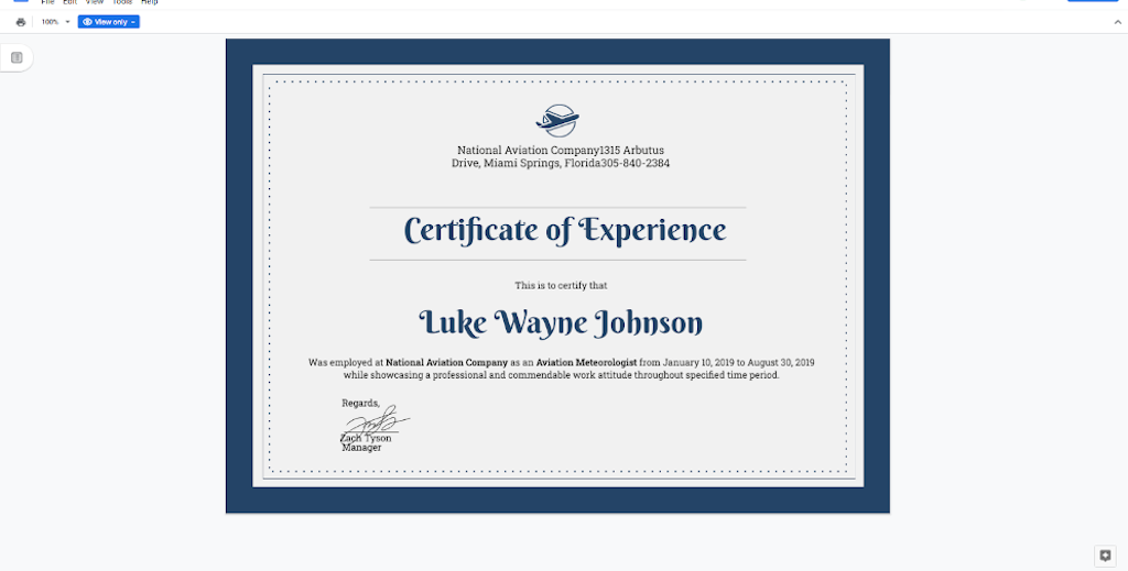 Google Docs Templates -Certificate of Experience