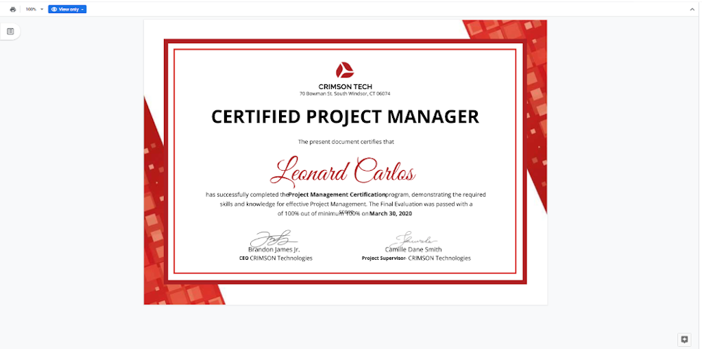 Google Docs Templates - Project Manager Certificate