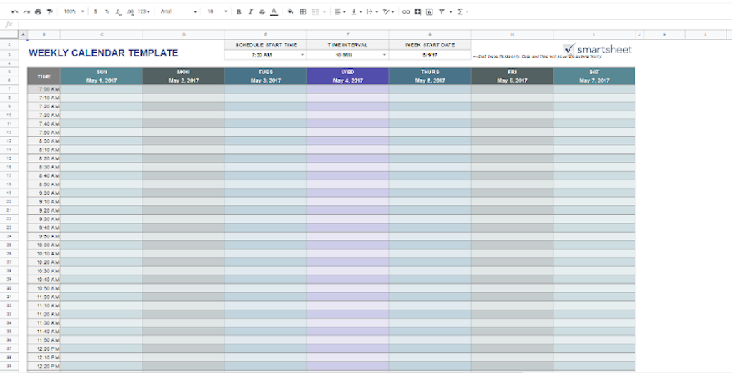 Google Docs Templates - Weekly Calendar