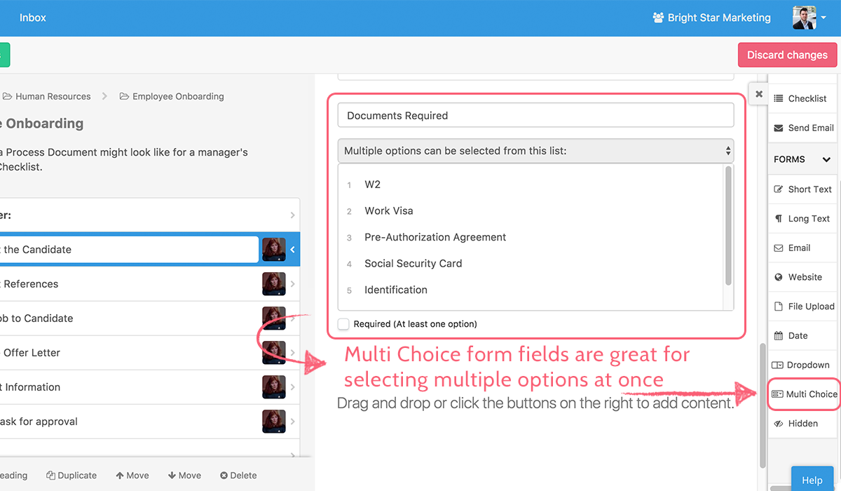 form automation software multi choice fields