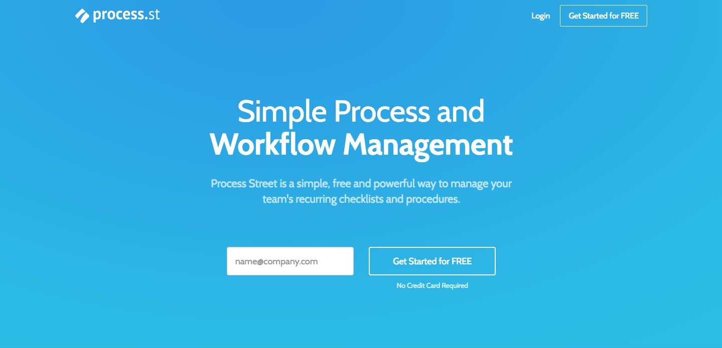 Process Street SaaS Startup Landing Page