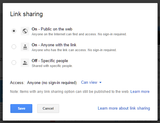 Make hosted website public on Google Drive