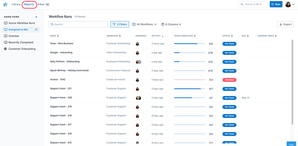 process street workflow reports