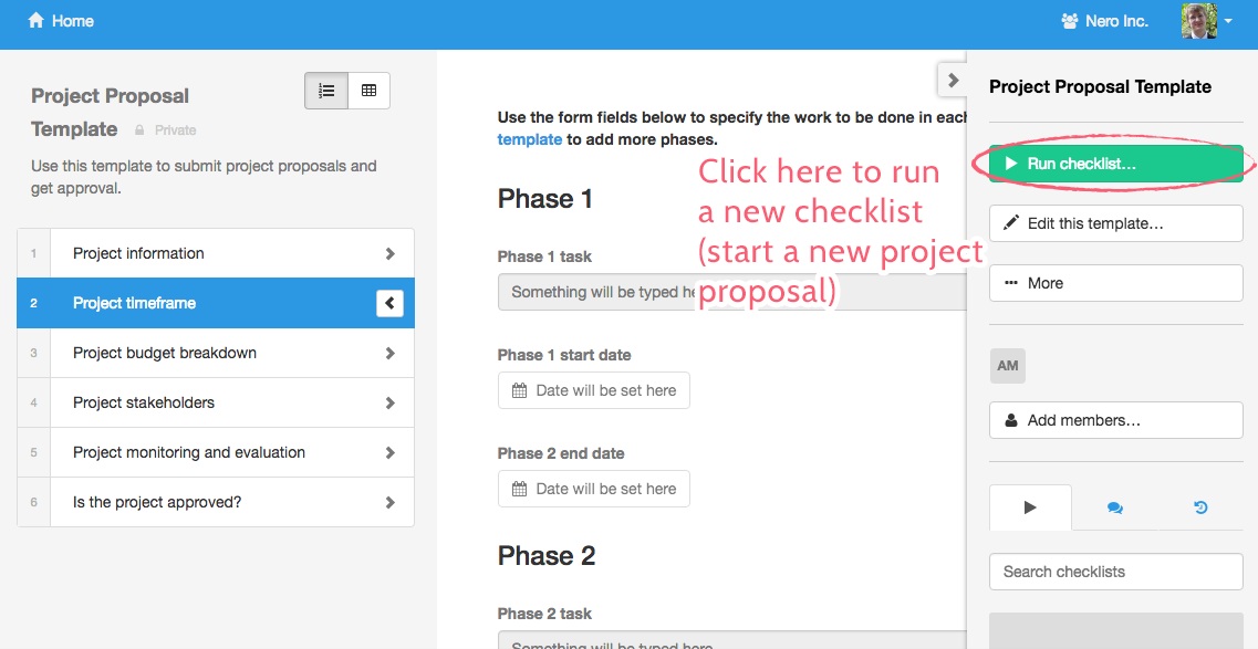 Run a checklist to make a new project proposal