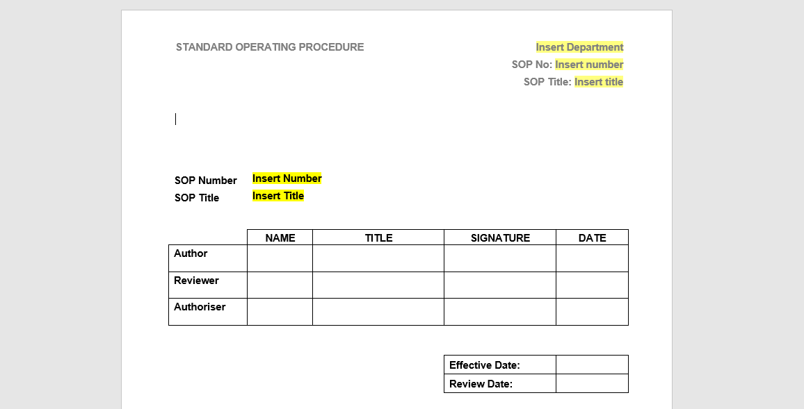 hospital SOP Templates