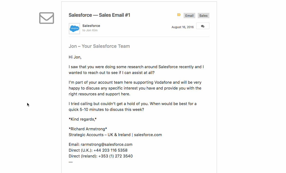 Sales goals Salesforce automated and manual emails 