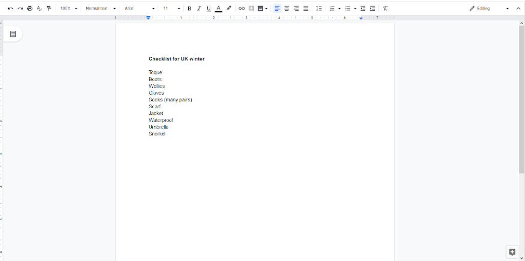 Google docs checklist - step-one