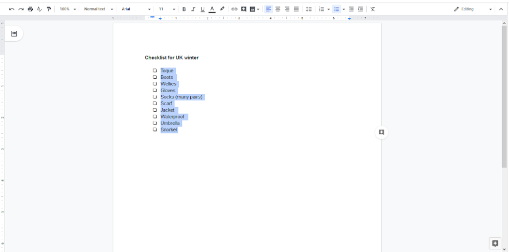 google docs checklist - step two