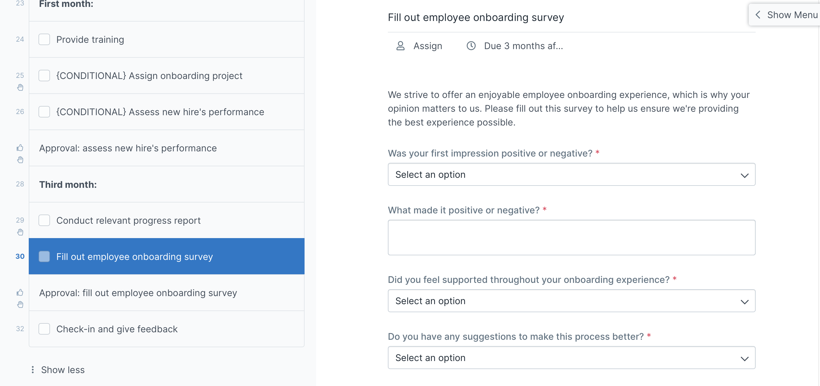 Survey employee onboarding checklist