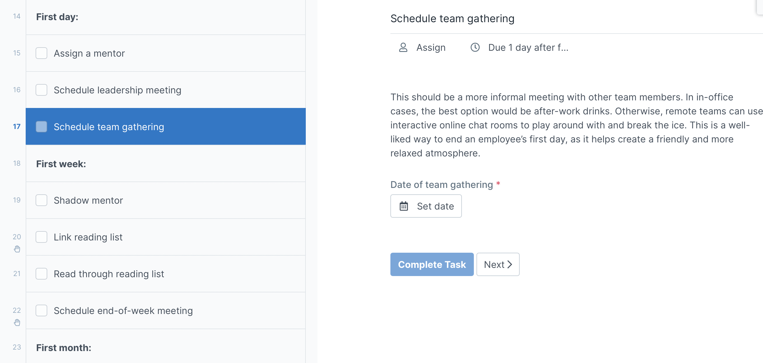 Team gathering employee onboarding checklist