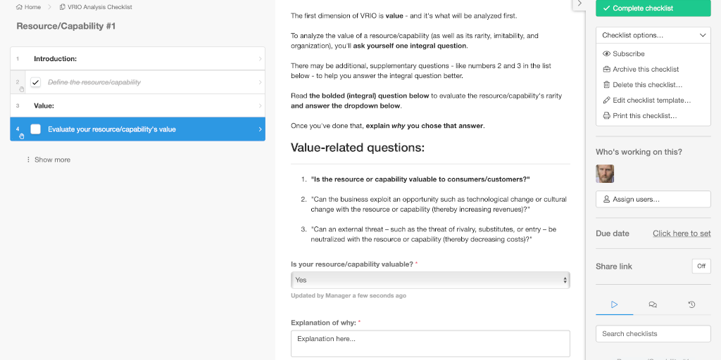 VRIO checklist step 2