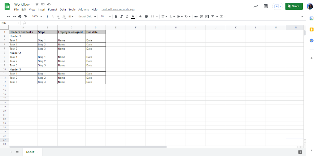 Workflow in Excel