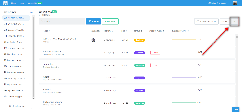 checklist dashboard