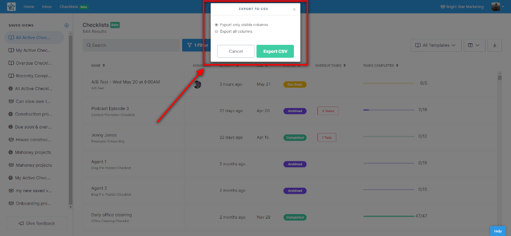 checklist dashboard