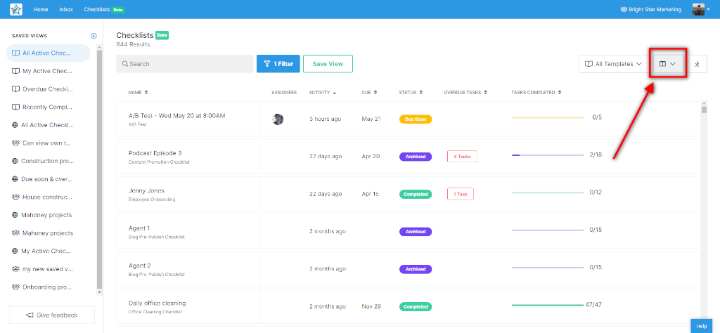 checklist dashboard