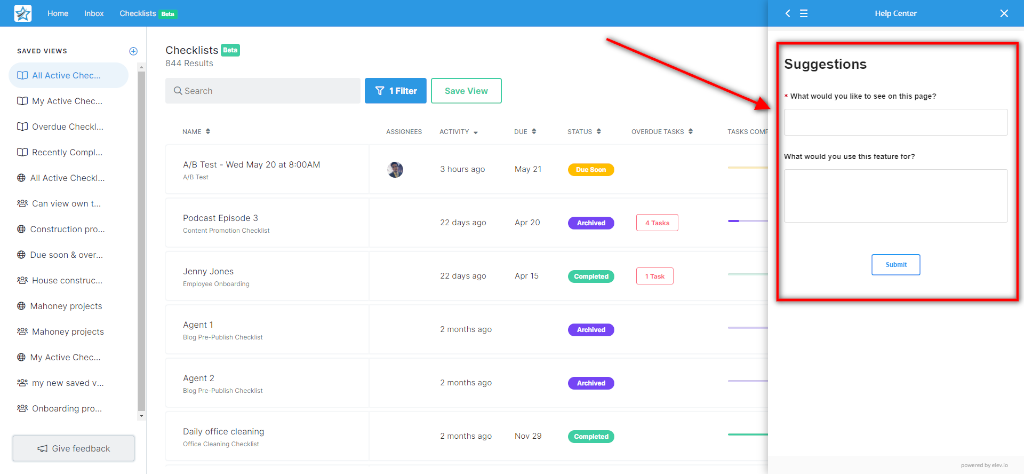 checklist dashboard