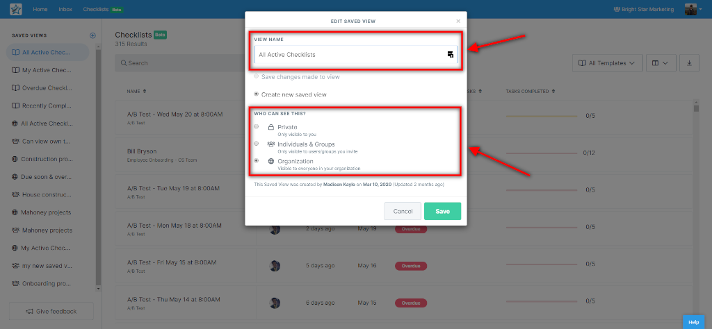 checklist dashboard