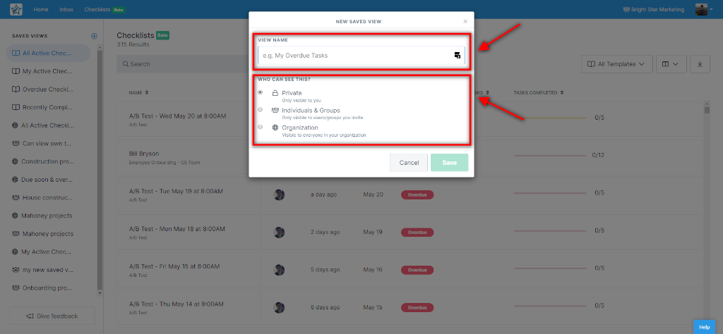 checklist dashboard