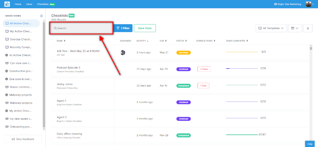 checklist dashboard