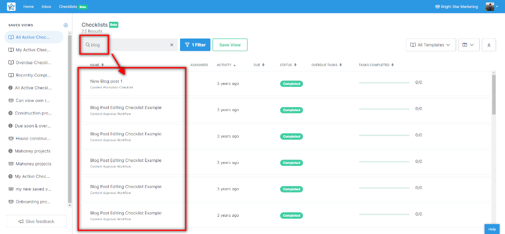 checklist dashboard