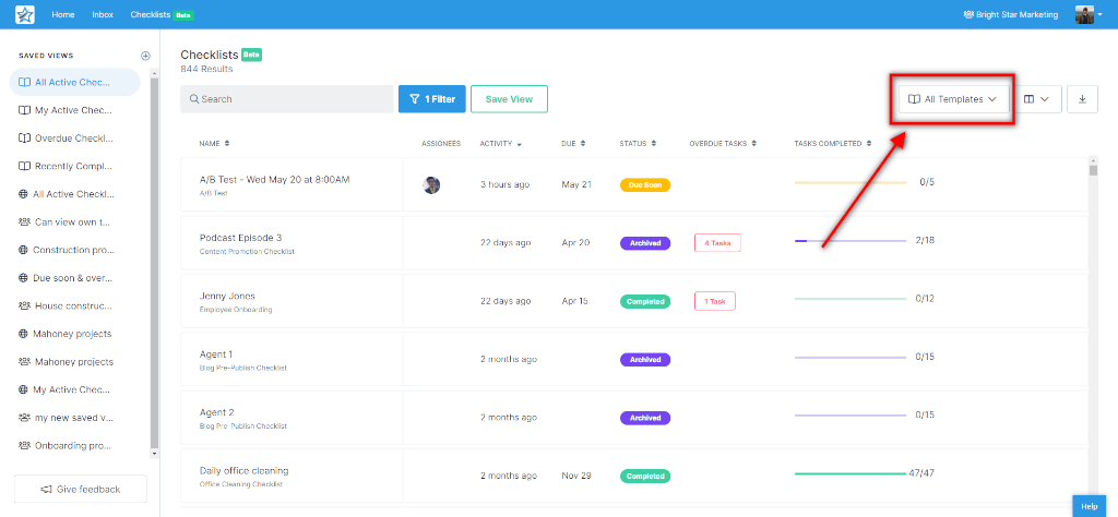 checklist dashboard