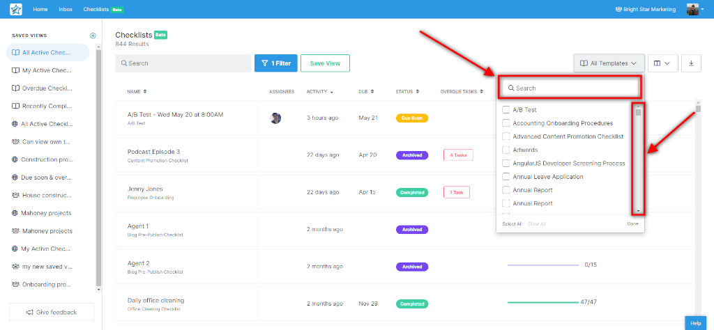 checklist dashboard