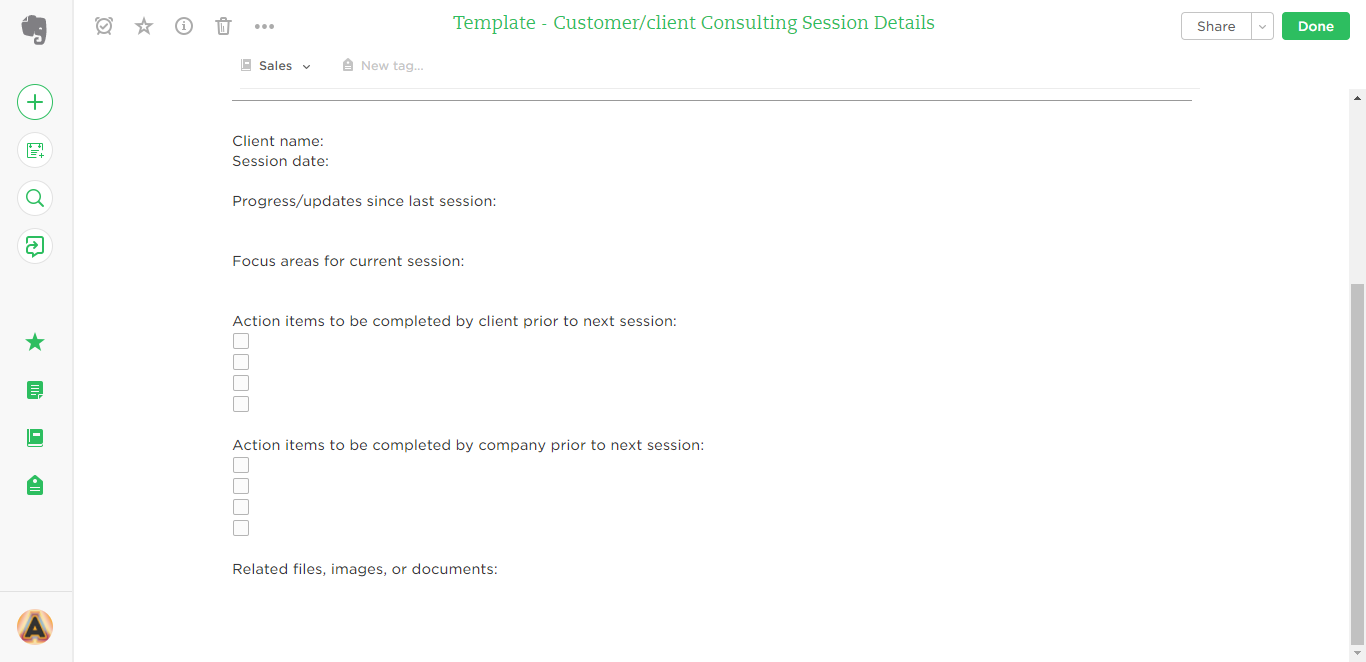 client consulting session details evernote templates
