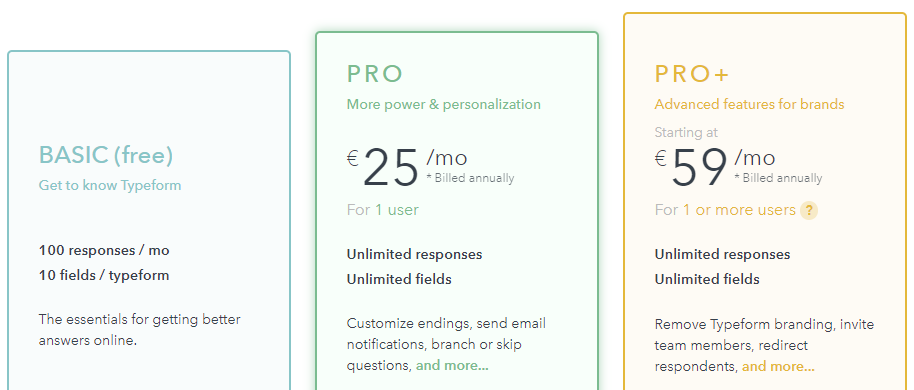 create a form typeform pricing